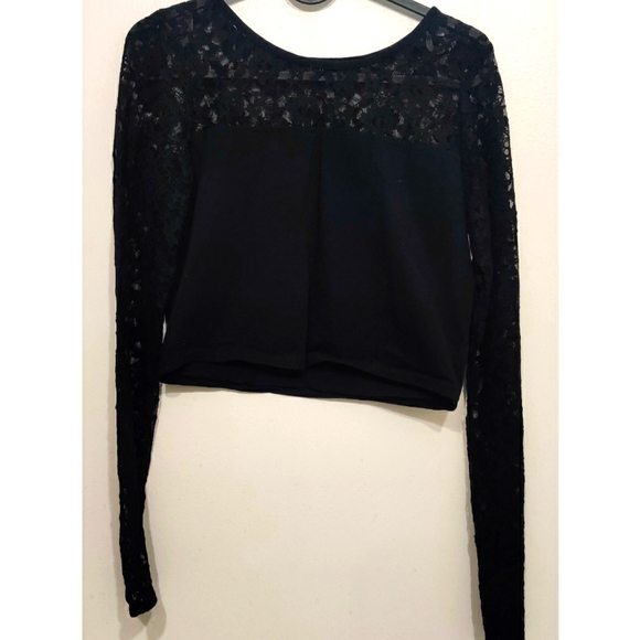 Faballey Black Mesh Crop Top - Picture 1 of 3